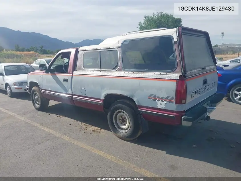 1988 Chevrolet Gmt-400 K1500 VIN: 1GCDK14K8JE129430 Lot: 45291279
