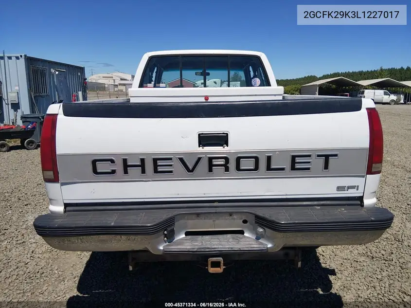 1990 Chevrolet Gmt-400 K2500 VIN: 2GCFK29K3L1227017 Lot: 45371334