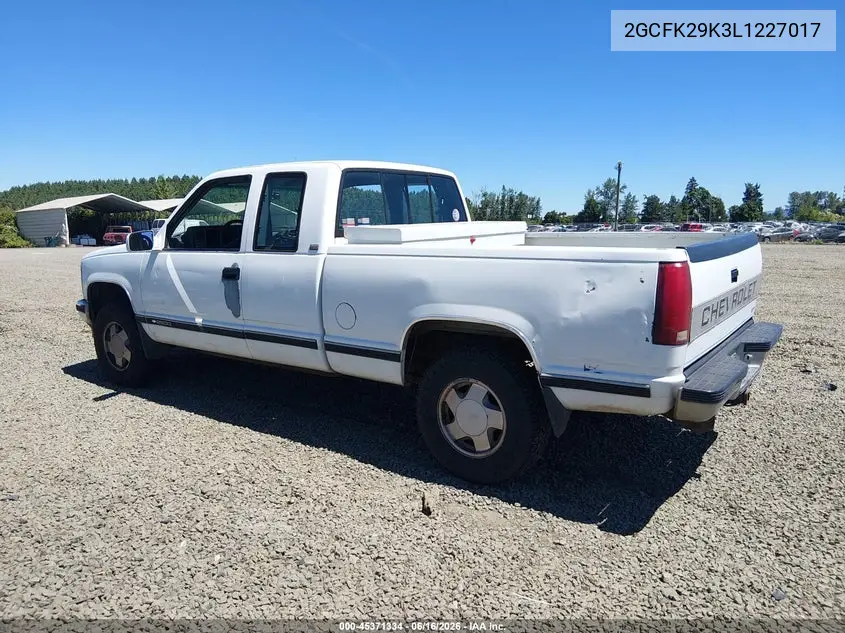 1990 Chevrolet Gmt-400 K2500 VIN: 2GCFK29K3L1227017 Lot: 45371334