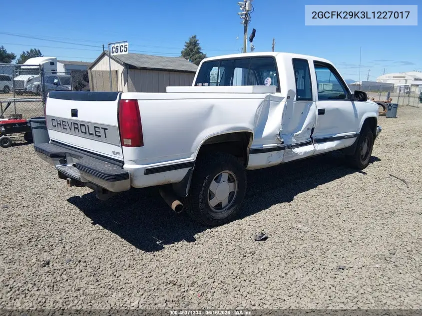 1990 Chevrolet Gmt-400 K2500 VIN: 2GCFK29K3L1227017 Lot: 45371334