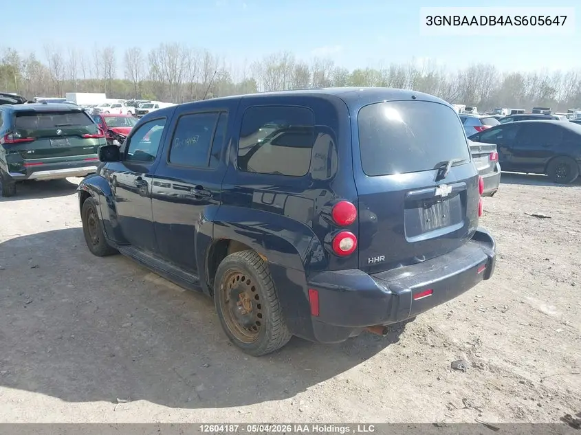 2010 Chevrolet Hhr Ls/Ls Panel VIN: 3GNBAADB4AS605647 Lot: 12604187