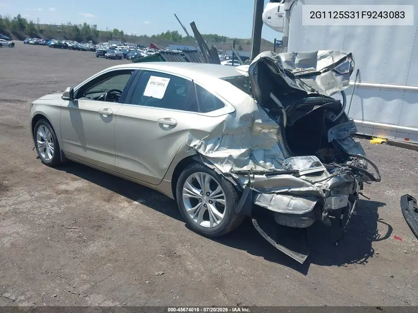 2015 Chevrolet Impala 2Lt VIN: 2G1125S31F9243083 Lot: 45674016