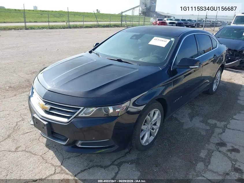 2016 Chevrolet Impala 2Lt VIN: 1G1115S34GU156687 Lot: 45331841