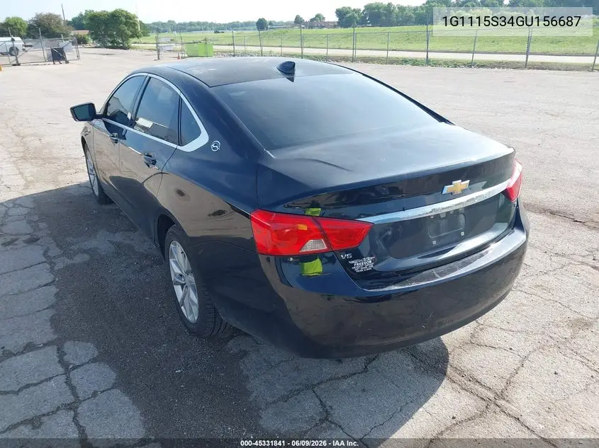 2016 Chevrolet Impala 2Lt VIN: 1G1115S34GU156687 Lot: 45331841