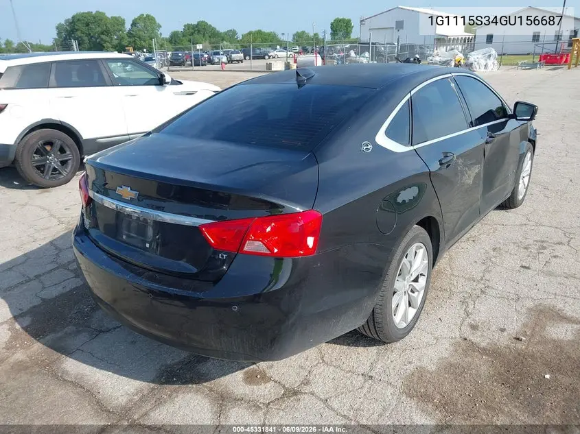 2016 Chevrolet Impala 2Lt VIN: 1G1115S34GU156687 Lot: 45331841
