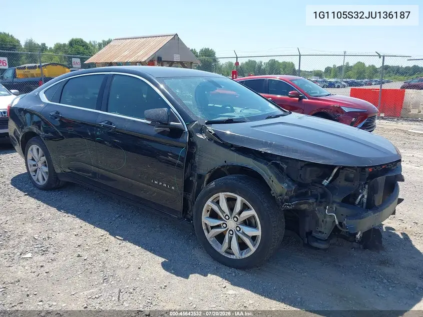2018 Chevrolet Impala 1Lt VIN: 1G1105S32JU136187 Lot: 45642532