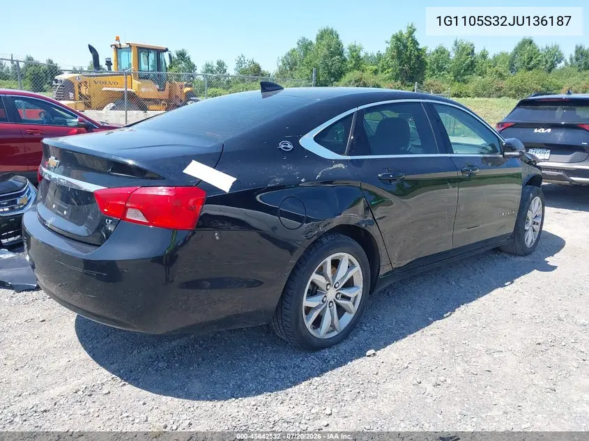 2018 Chevrolet Impala 1Lt VIN: 1G1105S32JU136187 Lot: 45642532