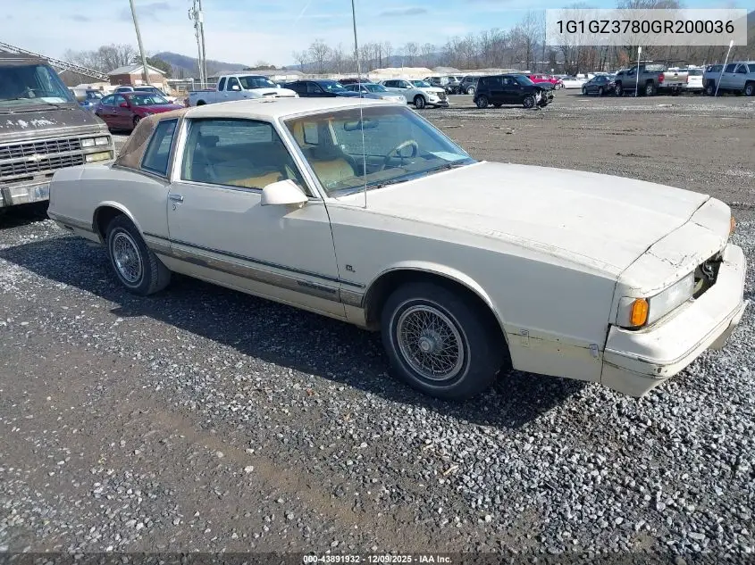 1986 Chevrolet Monte Carlo VIN: 1G1GZ3780GR200036 Lot: 43891932