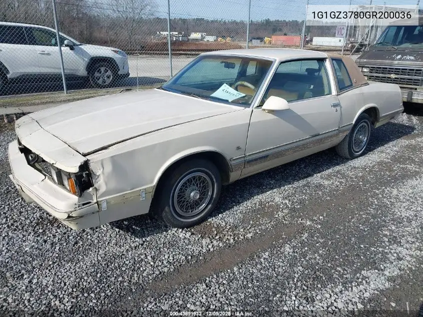 1986 Chevrolet Monte Carlo VIN: 1G1GZ3780GR200036 Lot: 43891932
