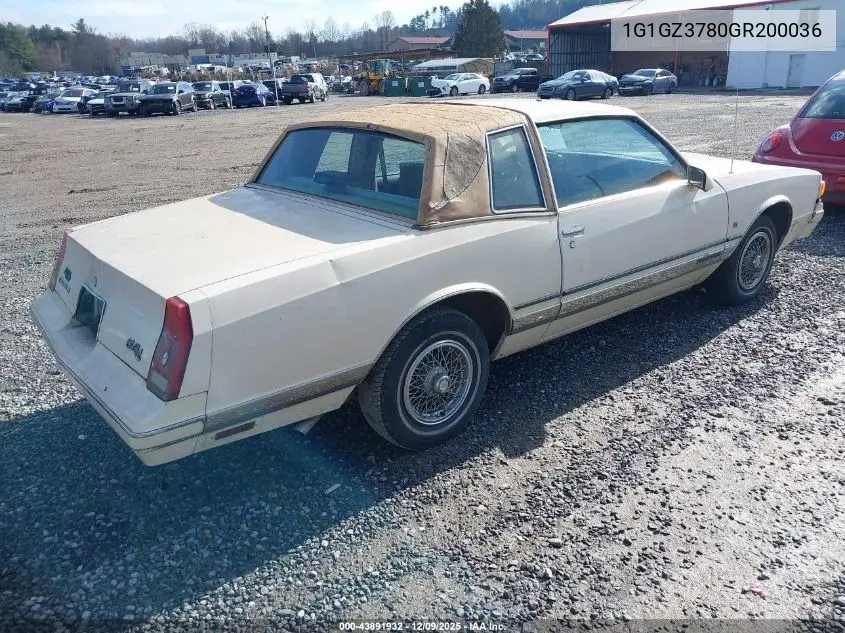 1986 Chevrolet Monte Carlo VIN: 1G1GZ3780GR200036 Lot: 43891932