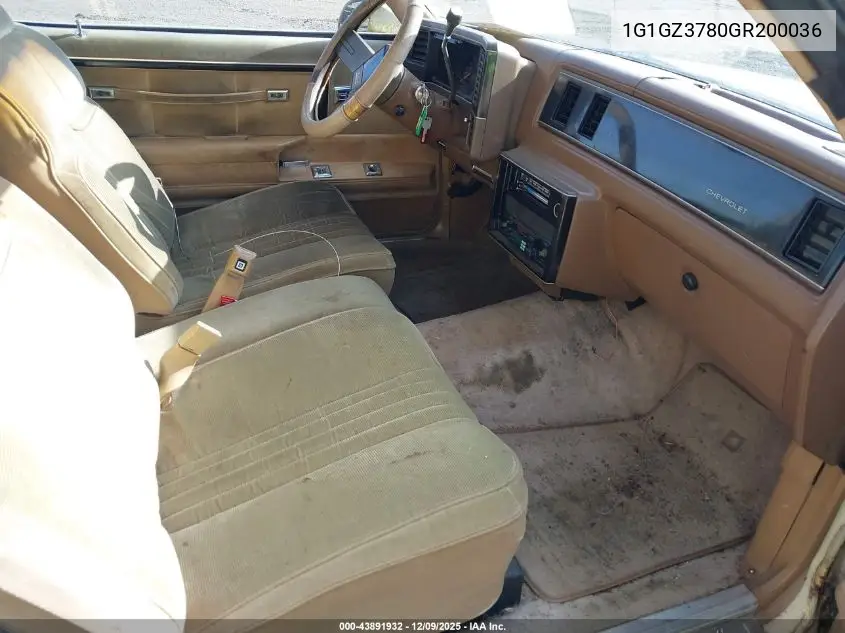 1986 Chevrolet Monte Carlo VIN: 1G1GZ3780GR200036 Lot: 43891932