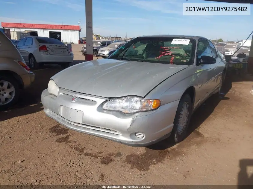 2000 Chevrolet Monte Carlo Ls VIN: 2G1WW12E0Y9275482 Lot: 44386249