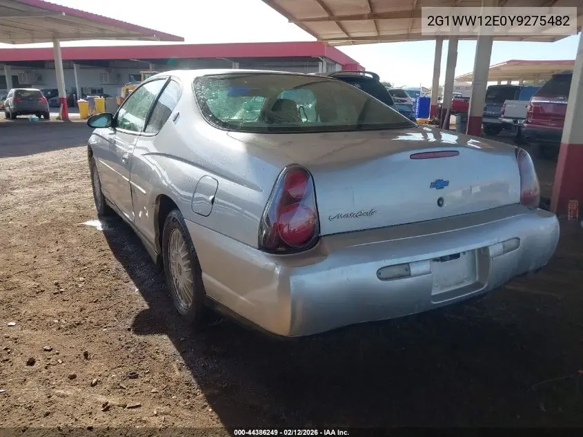 2000 Chevrolet Monte Carlo Ls VIN: 2G1WW12E0Y9275482 Lot: 44386249