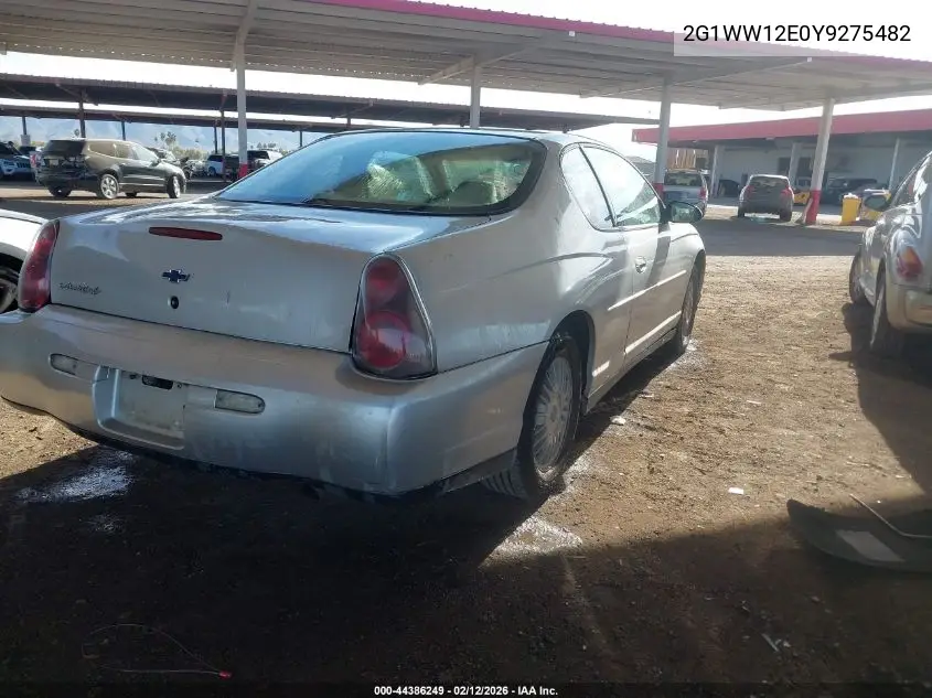 2000 Chevrolet Monte Carlo Ls VIN: 2G1WW12E0Y9275482 Lot: 44386249