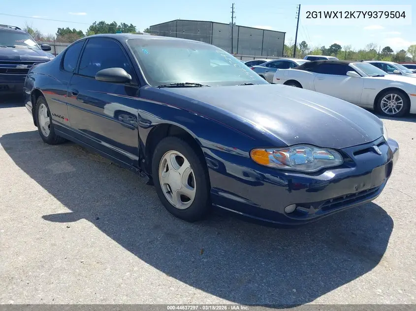 2000 Chevrolet Monte Carlo Ss VIN: 2G1WX12K7Y9379504 Lot: 44637297