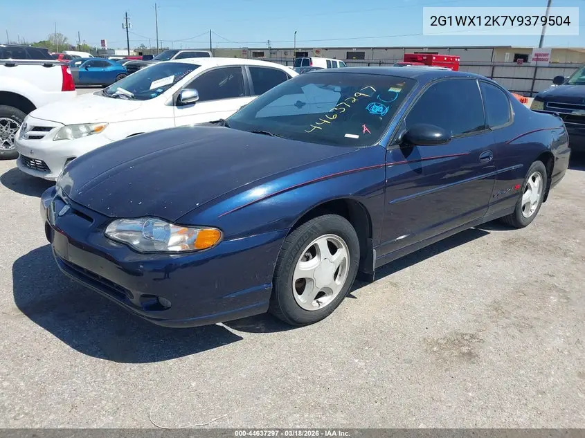 2000 Chevrolet Monte Carlo Ss VIN: 2G1WX12K7Y9379504 Lot: 44637297