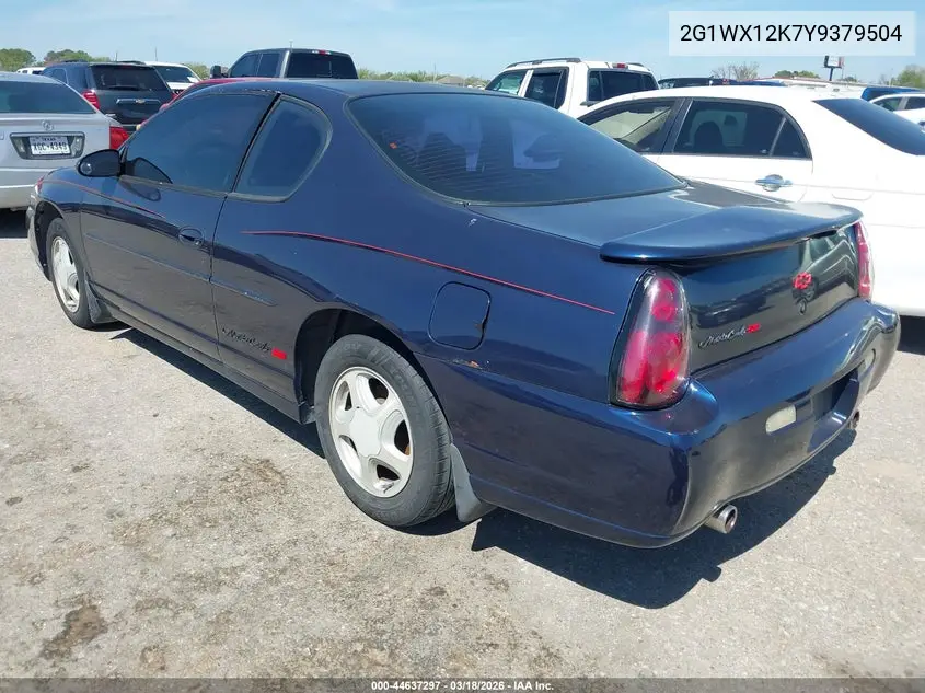 2000 Chevrolet Monte Carlo Ss VIN: 2G1WX12K7Y9379504 Lot: 44637297