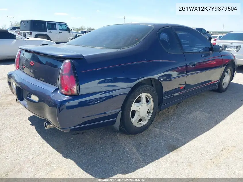 2000 Chevrolet Monte Carlo Ss VIN: 2G1WX12K7Y9379504 Lot: 44637297