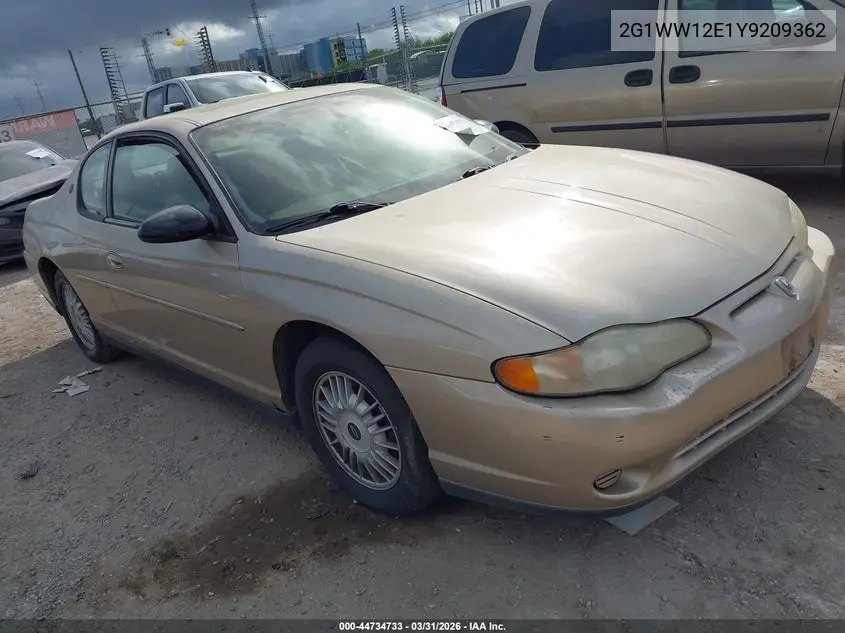 2000 Chevrolet Monte Carlo Ls VIN: 2G1WW12E1Y9209362 Lot: 44734733