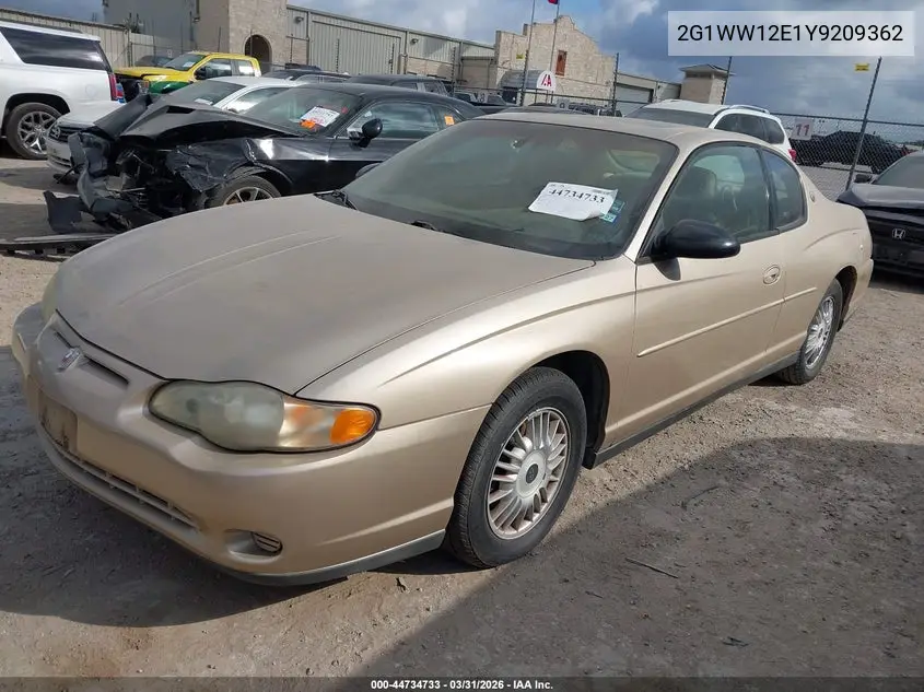 2000 Chevrolet Monte Carlo Ls VIN: 2G1WW12E1Y9209362 Lot: 44734733