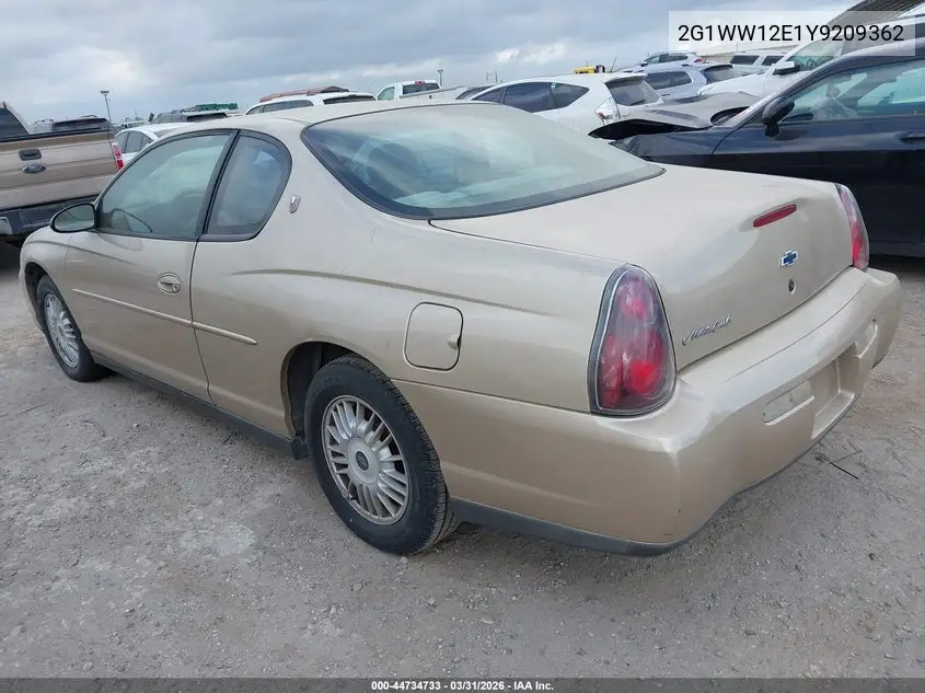 2000 Chevrolet Monte Carlo Ls VIN: 2G1WW12E1Y9209362 Lot: 44734733