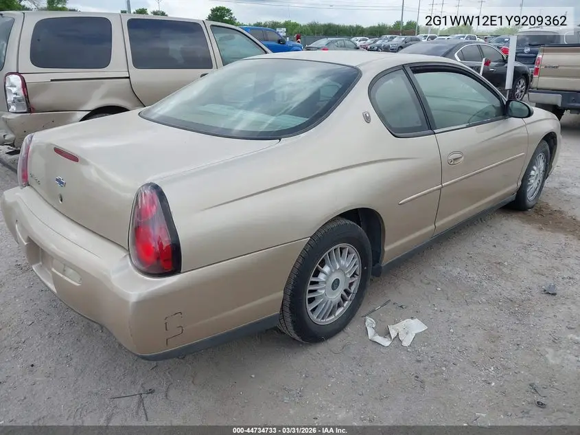 2000 Chevrolet Monte Carlo Ls VIN: 2G1WW12E1Y9209362 Lot: 44734733