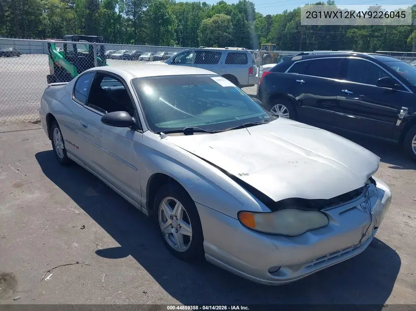 2000 Chevrolet Monte Carlo Ss VIN: 2G1WX12K4Y9226045 Lot: 44859358