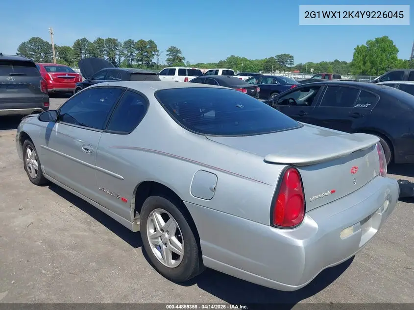 2000 Chevrolet Monte Carlo Ss VIN: 2G1WX12K4Y9226045 Lot: 44859358