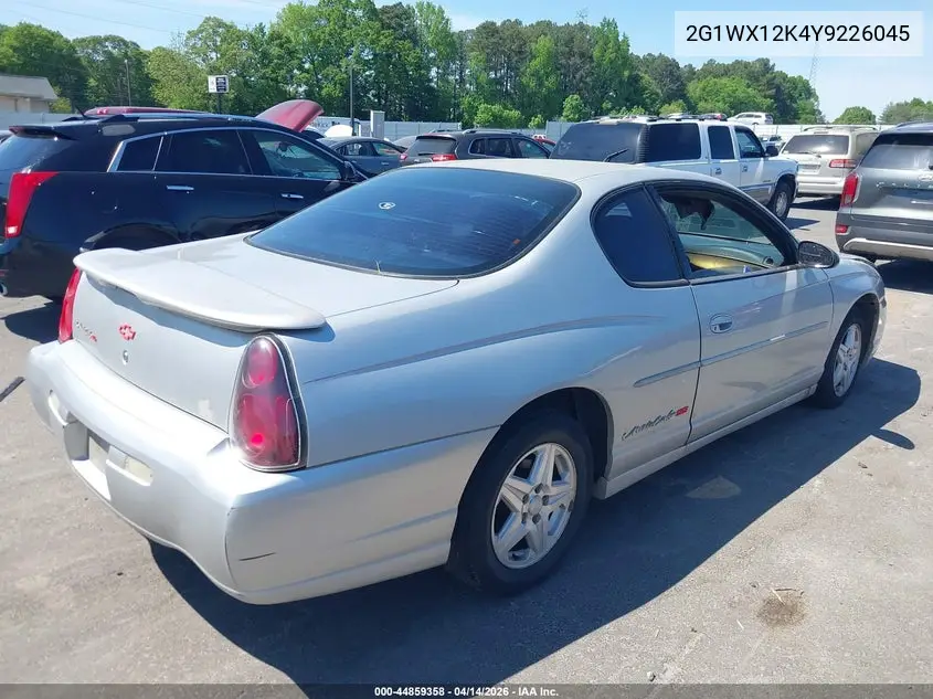 2000 Chevrolet Monte Carlo Ss VIN: 2G1WX12K4Y9226045 Lot: 44859358