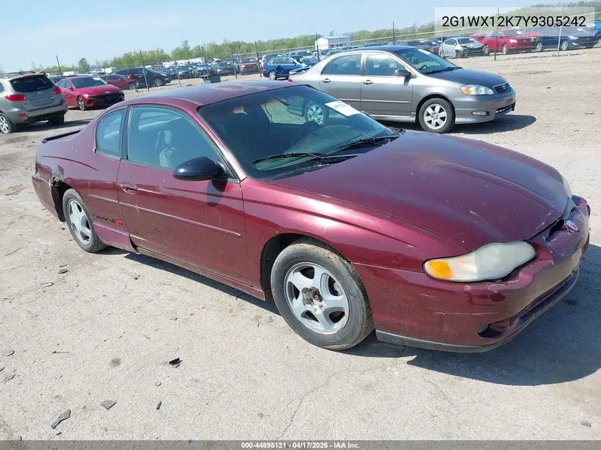 2000 Chevrolet Monte Carlo Ss VIN: 2G1WX12K7Y9305242 Lot: 44895121