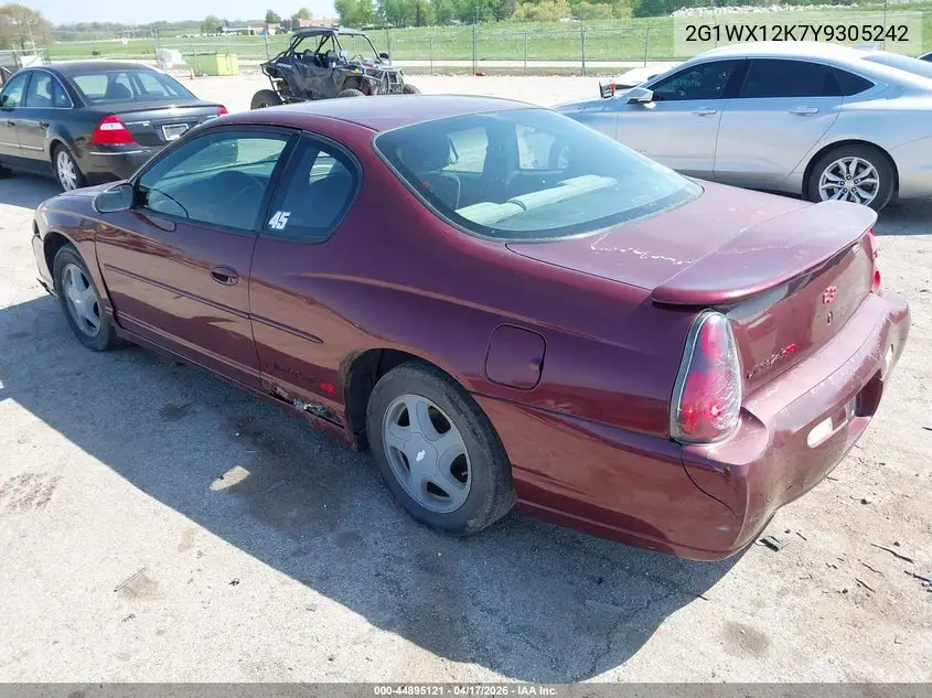 2000 Chevrolet Monte Carlo Ss VIN: 2G1WX12K7Y9305242 Lot: 44895121