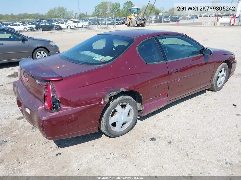 2000 Chevrolet Monte Carlo Ss VIN: 2G1WX12K7Y9305242 Lot: 44895121