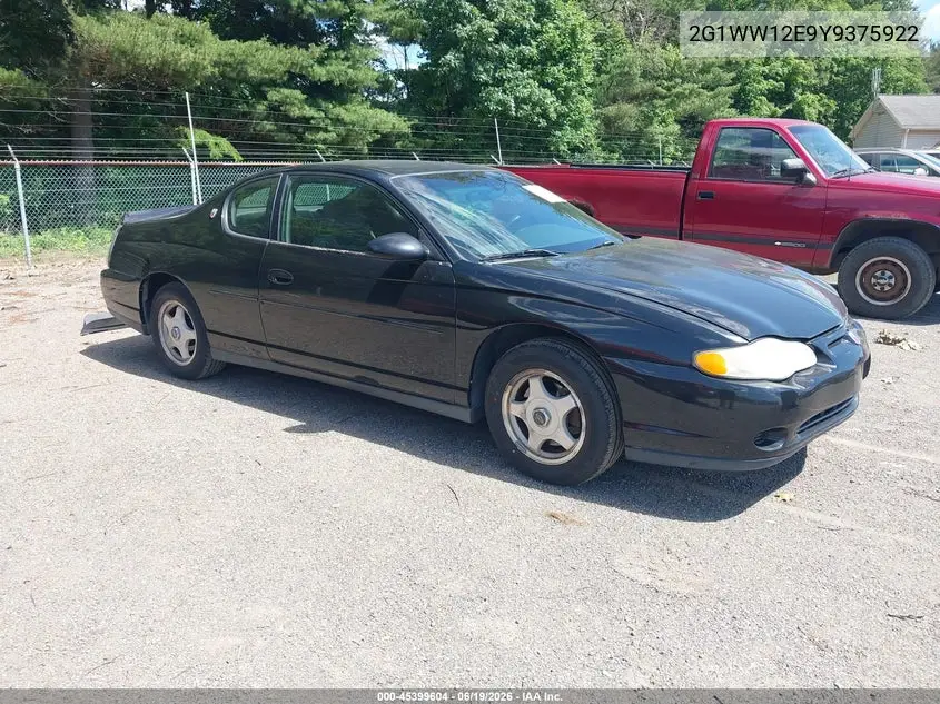 2000 Chevrolet Monte Carlo Ls VIN: 2G1WW12E9Y9375922 Lot: 45399604