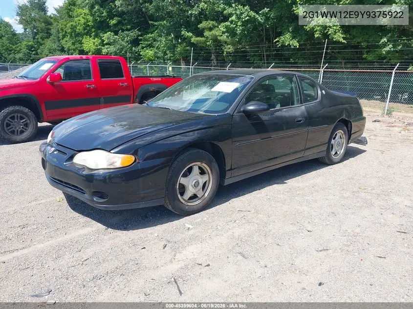 2000 Chevrolet Monte Carlo Ls VIN: 2G1WW12E9Y9375922 Lot: 45399604