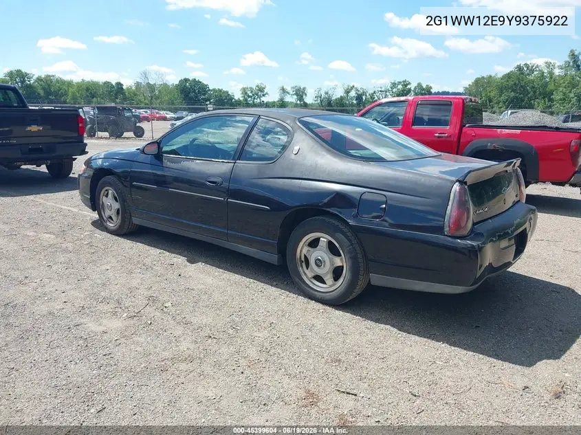 2000 Chevrolet Monte Carlo Ls VIN: 2G1WW12E9Y9375922 Lot: 45399604