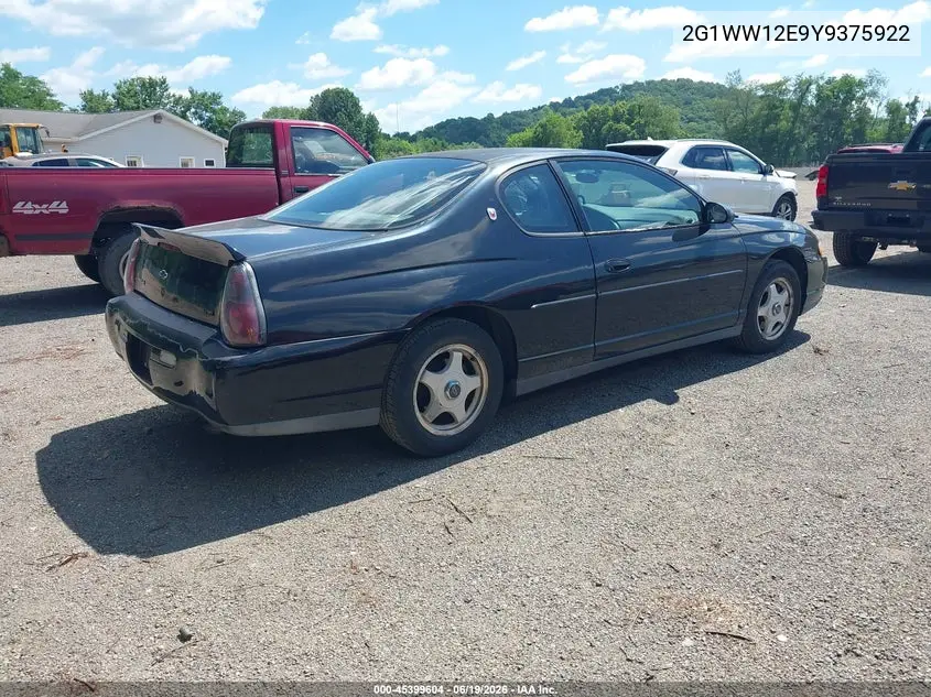 2000 Chevrolet Monte Carlo Ls VIN: 2G1WW12E9Y9375922 Lot: 45399604