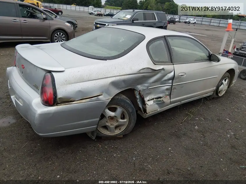2000 Chevrolet Monte Carlo Ss VIN: 2G1WX12K8Y9174032 Lot: 45618982