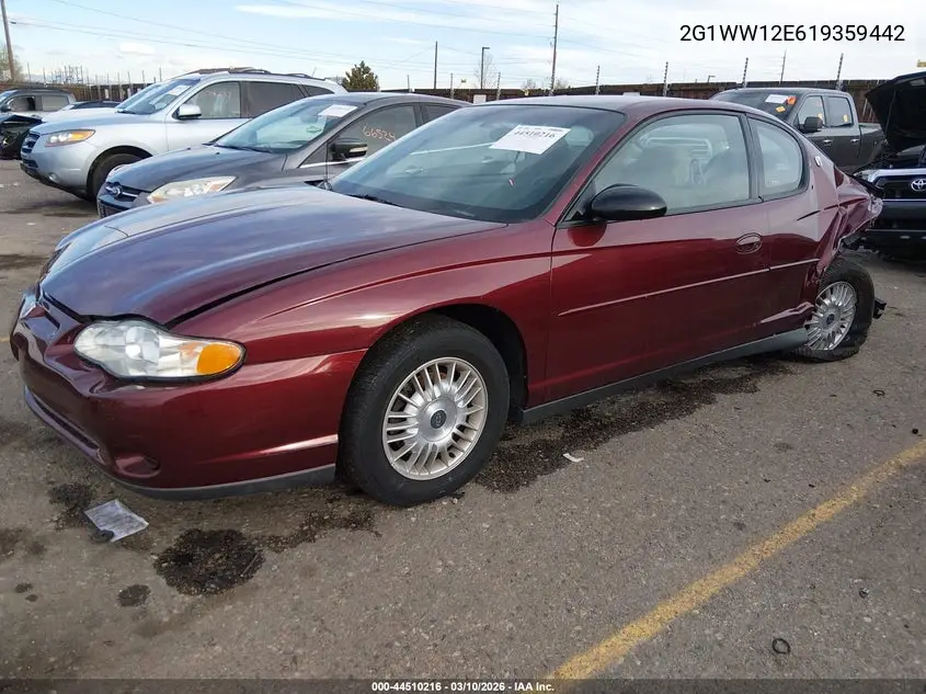 2001 Chevrolet Monte Carlo Ls VIN: 2G1WW12E619359442 Lot: 44510216