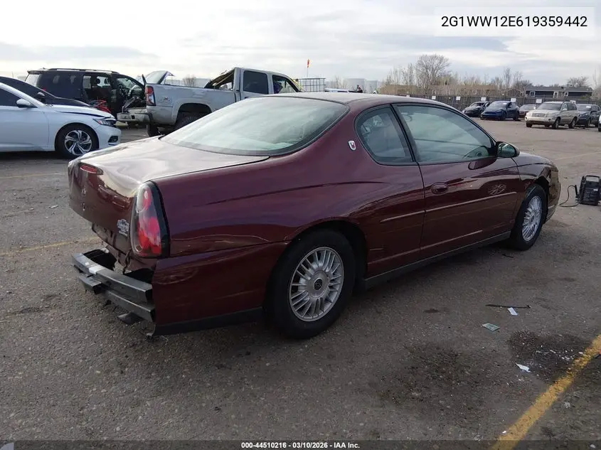 2001 Chevrolet Monte Carlo Ls VIN: 2G1WW12E619359442 Lot: 44510216