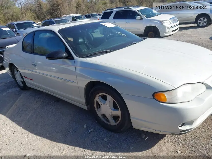 2001 Chevrolet Monte Carlo Ss VIN: 2G1WX15K519304334 Lot: 44605636
