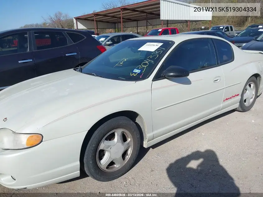 2001 Chevrolet Monte Carlo Ss VIN: 2G1WX15K519304334 Lot: 44605636