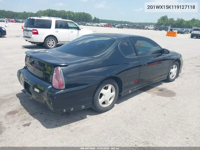 2001 Chevrolet Monte Carlo Ss VIN: 2G1WX15K119127118 Lot: 45519883