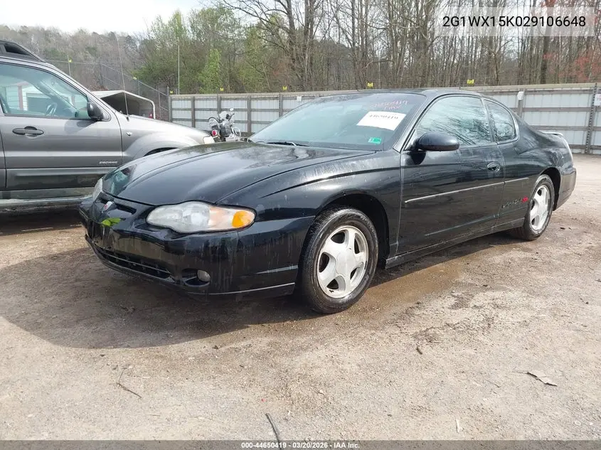 2002 Chevrolet Monte Carlo Ss VIN: 2G1WX15K029106648 Lot: 44650419
