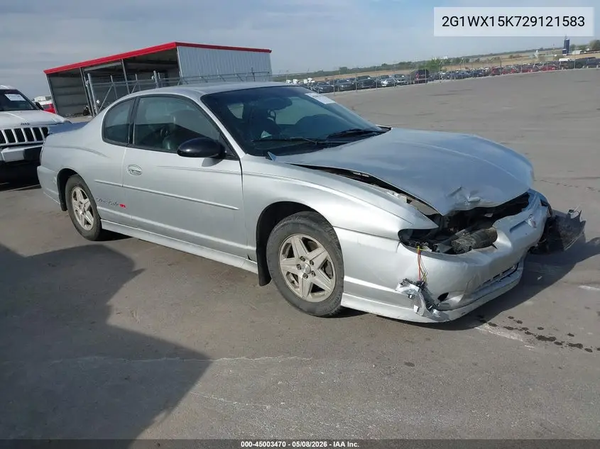 2002 Chevrolet Monte Carlo Ss VIN: 2G1WX15K729121583 Lot: 45003470