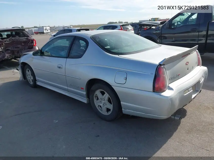 2002 Chevrolet Monte Carlo Ss VIN: 2G1WX15K729121583 Lot: 45003470