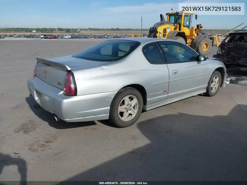 2002 Chevrolet Monte Carlo Ss VIN: 2G1WX15K729121583 Lot: 45003470