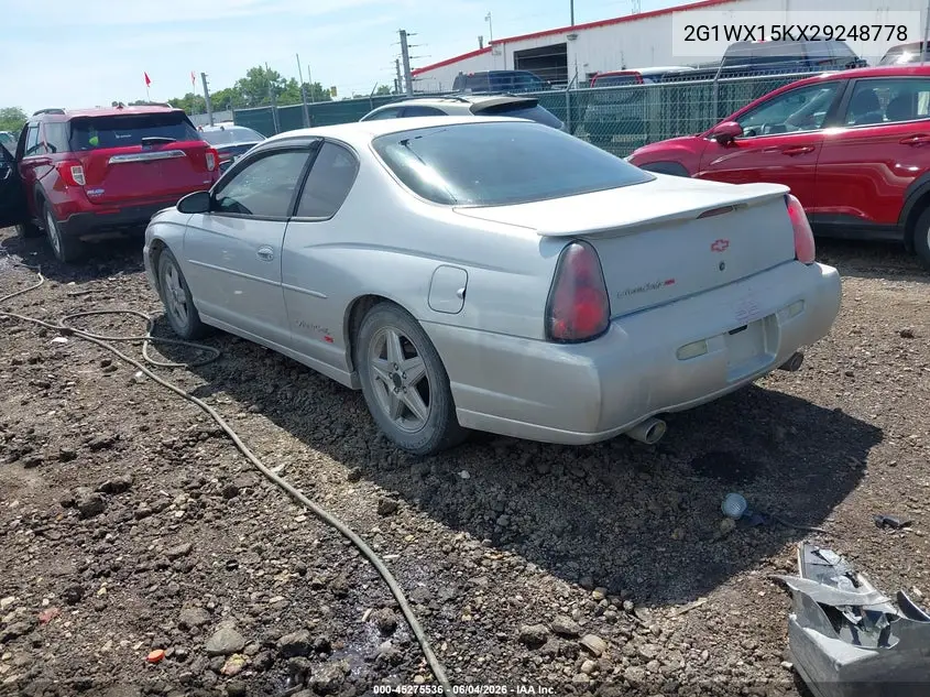 2002 Chevrolet Monte Carlo Ss VIN: 2G1WX15KX29248778 Lot: 45275536