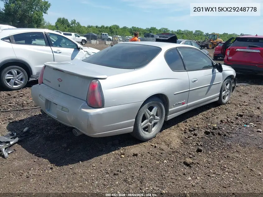 2002 Chevrolet Monte Carlo Ss VIN: 2G1WX15KX29248778 Lot: 45275536