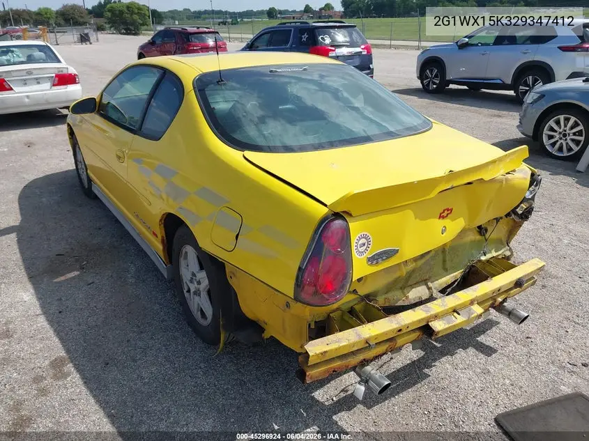 2002 Chevrolet Monte Carlo Ss VIN: 2G1WX15K329347412 Lot: 45296924