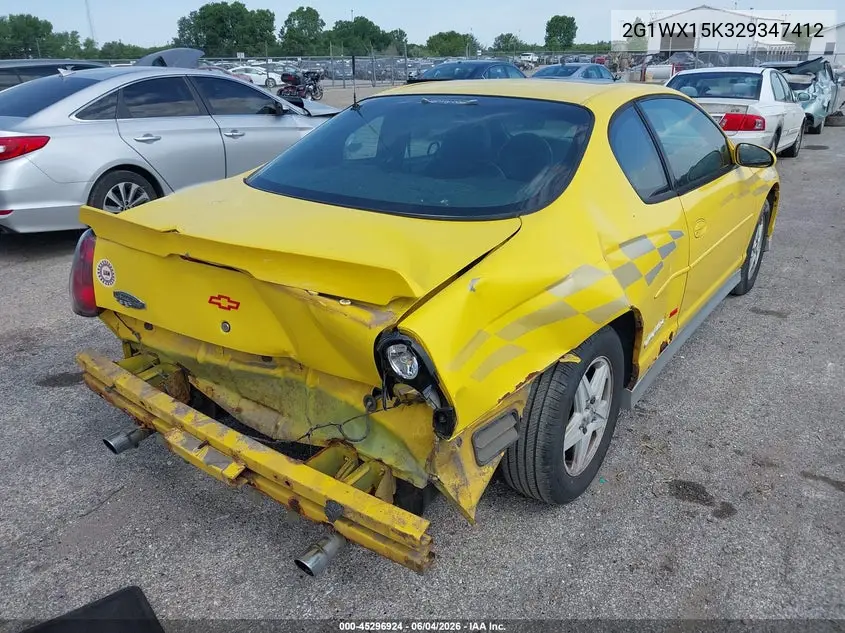 2002 Chevrolet Monte Carlo Ss VIN: 2G1WX15K329347412 Lot: 45296924